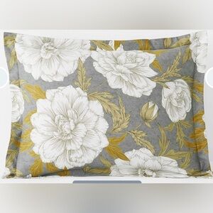 The Company Store Peonies Classic Smooth Sateen Sham Gray/Gold, Standard